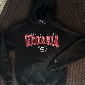 Champion Black Hoodie with Red Georgia Script and Logo